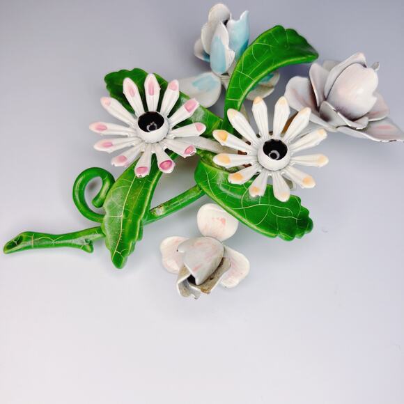 Vintage 1950s Enamel Floral Brooch, Mid-Century, Hand-Painted, Kitschy Style - Picture 2 of 8